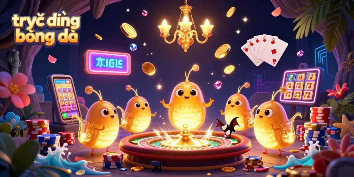 Experience trực tiếp bóng đá at its best in this vibrant casino illustration filled with dynamic characters and action.