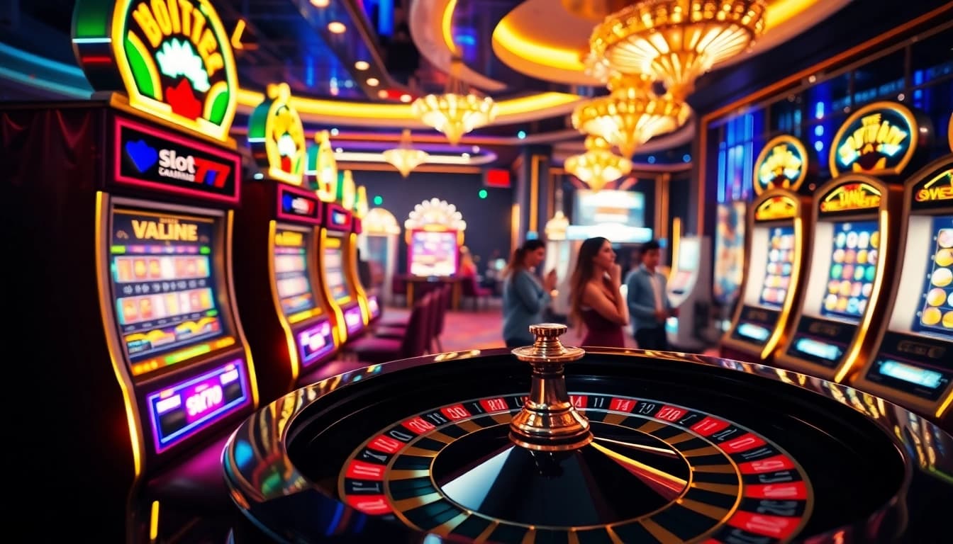 Experience the exciting atmosphere of slot777 with luxurious slot machines and gaming excitement.