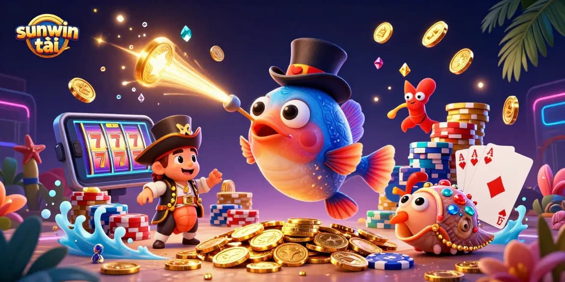 Engage in thrilling gameplay with sunwin tải as the anglerfish attracts golden coins in a vibrant casino scene.