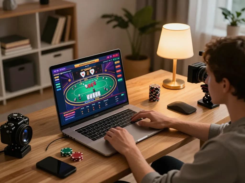 Migliori casino europei online: Engaged player enjoying strategic gameplay at a stylish home desk