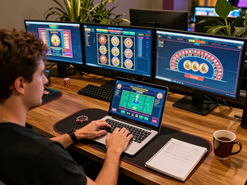 Engaging online gaming moment at https://mb668.co/ with player focused on laptop poker game