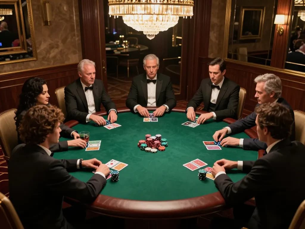 Players strategizing during an upscale poker game in a luxury setting at CM88.