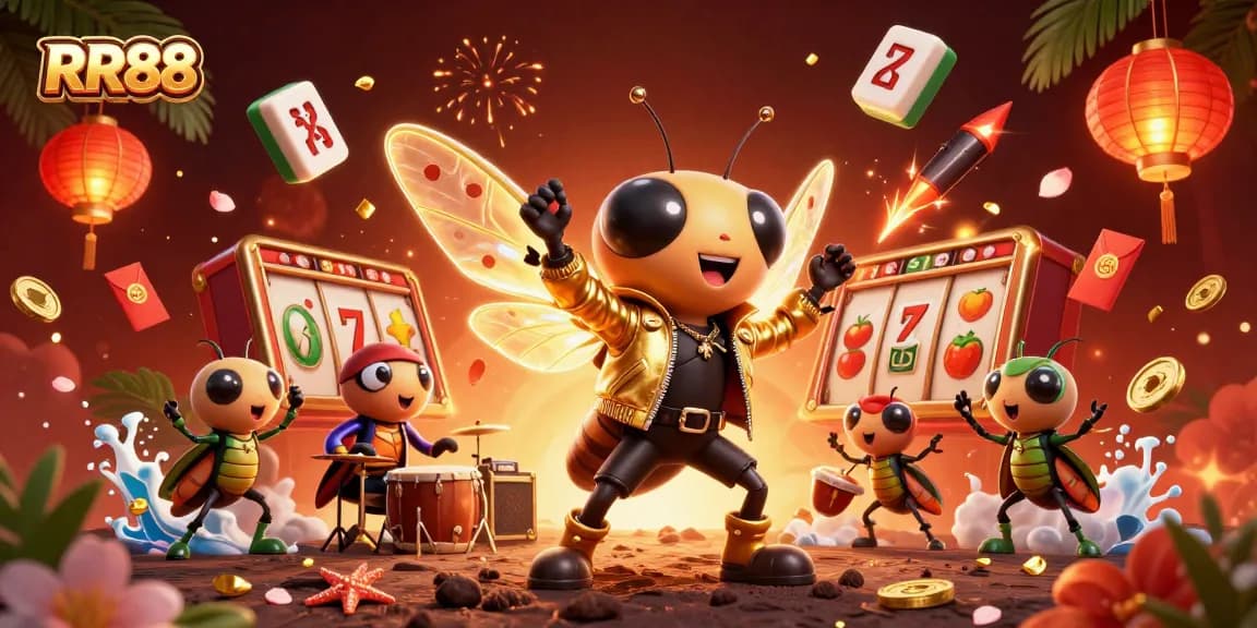 Experience excitement with RR88's electrifying casino scene featuring vibrant game elements.