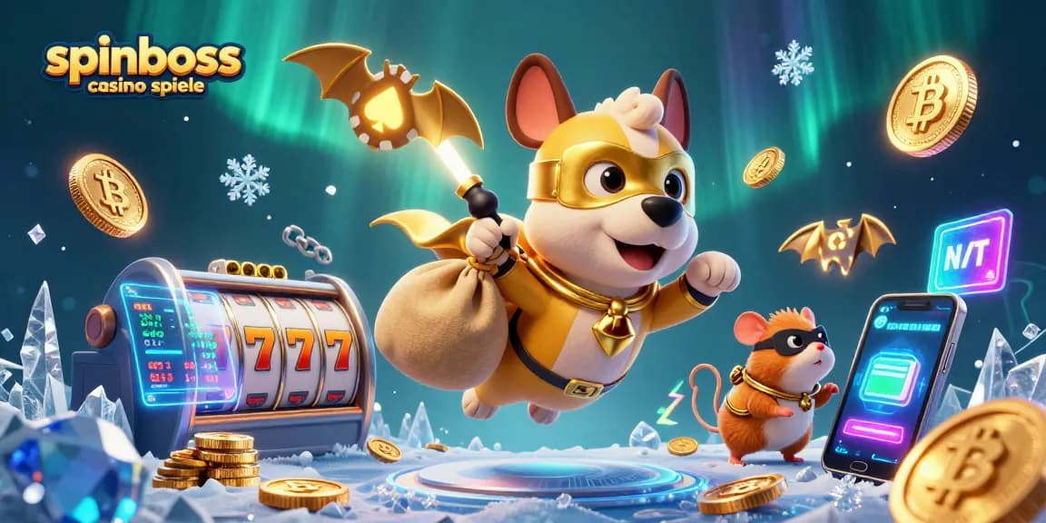 Erlebe die aufregenden SpinBoss Casino Spiele mit diesem dynamischen 3D-Gemälde, das einen Superhelden-Hund zeigt.