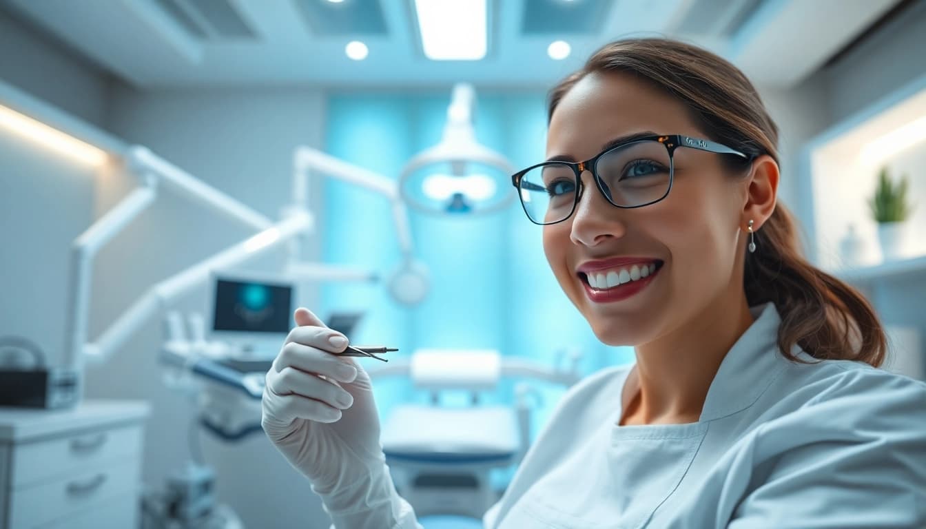 Dentist caring for a patient in a modern clinic, showcasing expertise and advanced dental practices.