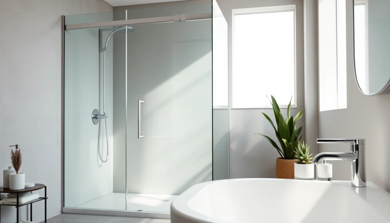 sonni sanitär GmbH präsentiert stilvolle Duschkabinen in modernem Badezimmer.