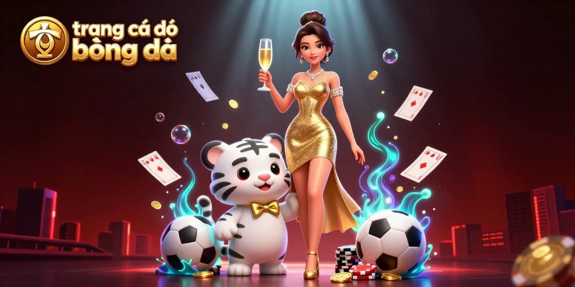 Experience the thrill of trang cá độ bóng đá with vibrant 3D artwork showcasing a glamorous woman and a lucky tiger.