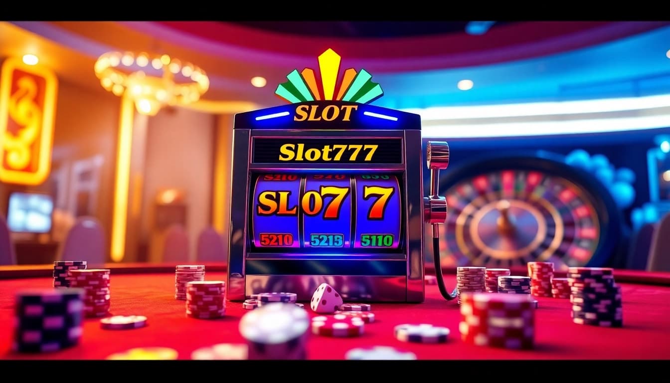 Play exciting Slot777 games with vibrant visuals in a luxurious casino setting.