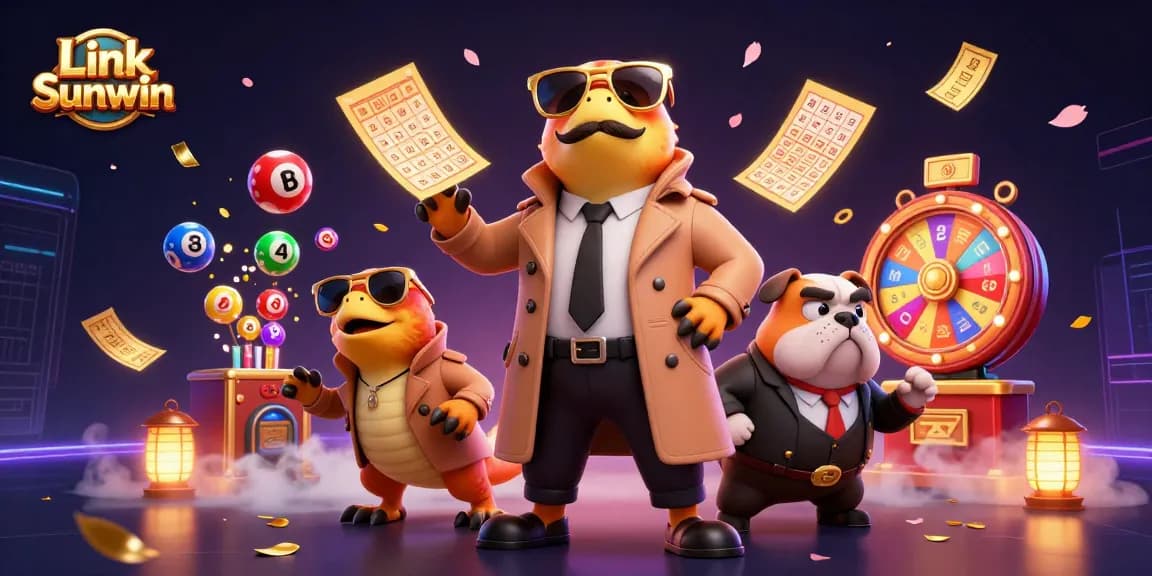 Engage in thrilling gaming excitement with Link Sunwin, featuring raptors in a trench coat entering a casino.