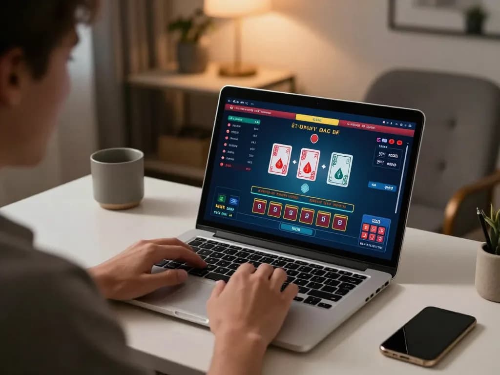 Player engaged in exciting online baccarat at 98winlive from a stylish home office setup.
