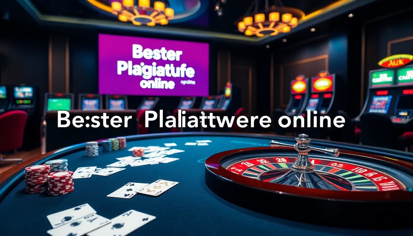 Bester Plagiatsprüfer online featured as a digital screen in a vibrant casino scene with poker table and roulette wheel.