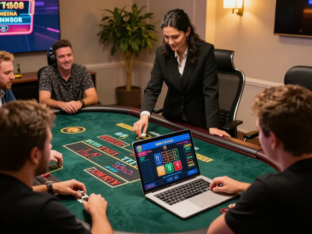 Online players enjoying immersive F168 live dealer gaming experience in stylish home.