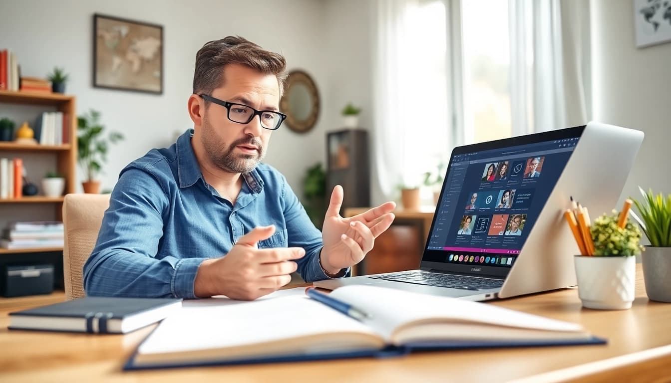 Engaged student receiving remote exam help from a professional tutor in a modern home office.