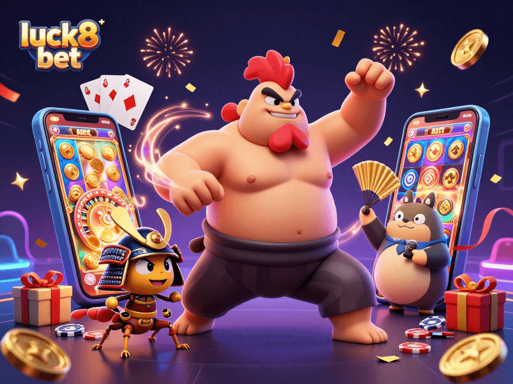 Experience the excitement of luck8 bet with our unique casino illustration featuring dynamic characters and vibrant gaming elements.
