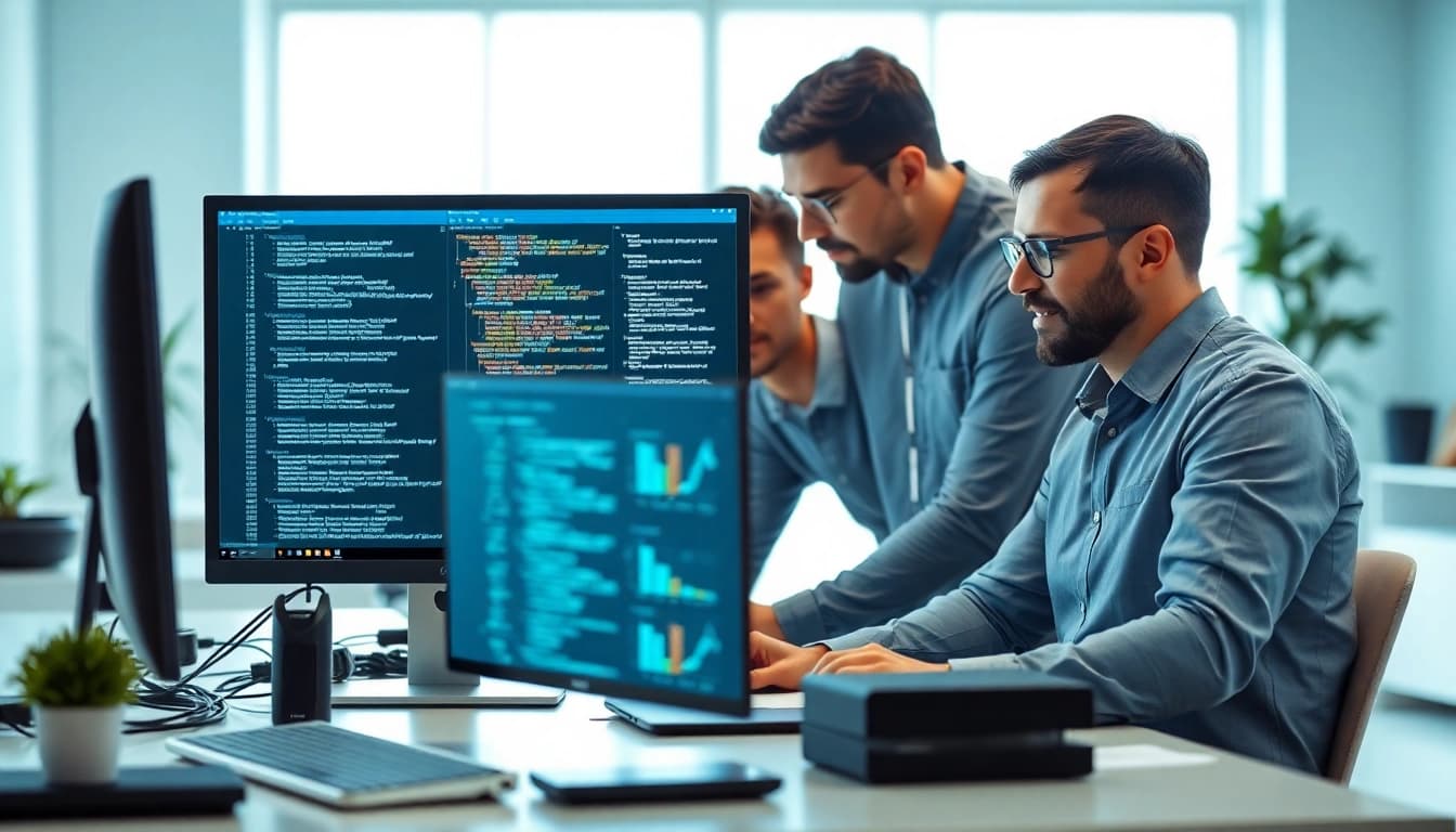 IT experts offering managed IT services near me in a bright office setting.