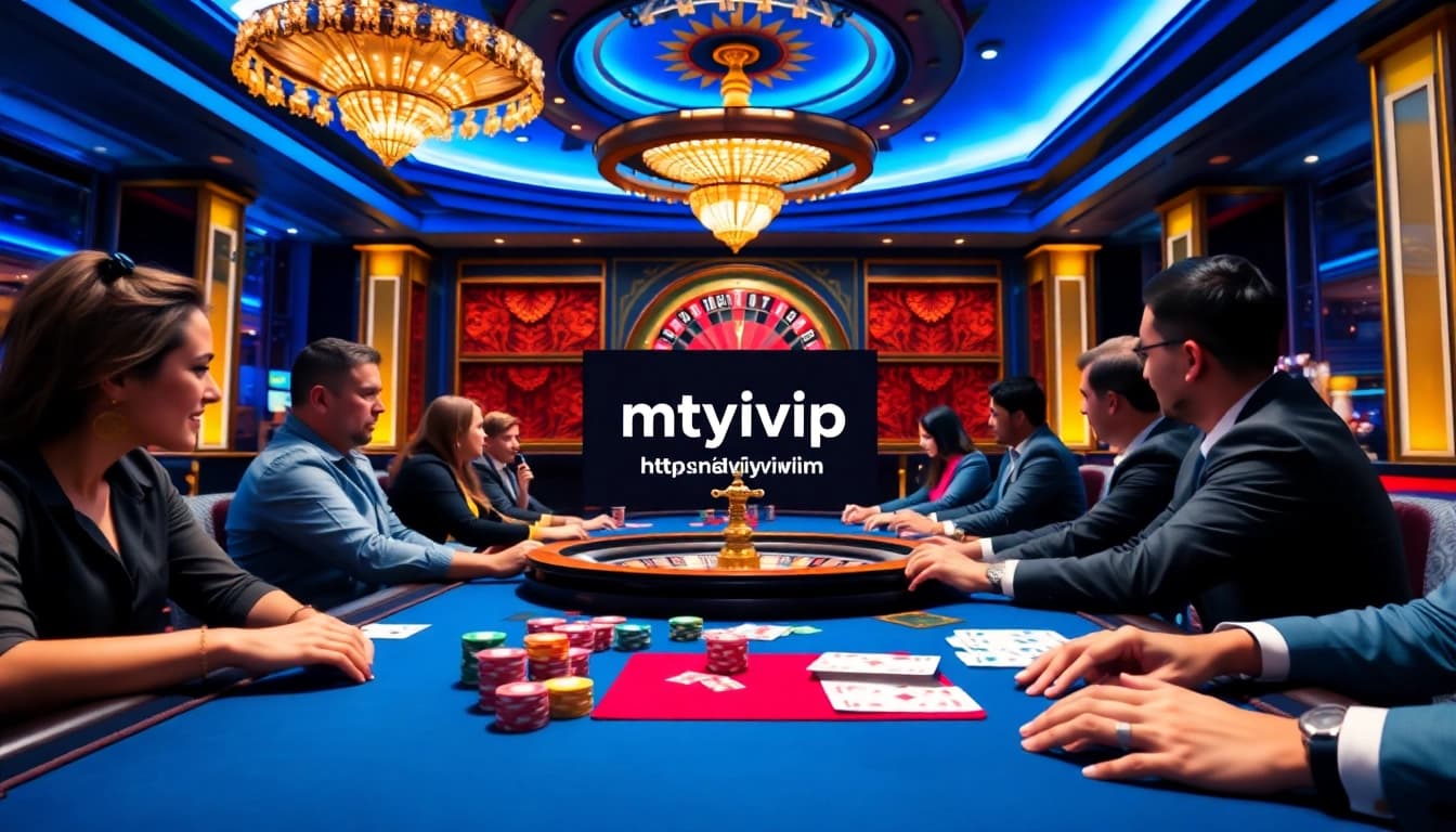 Players enjoy poker at a luxury casino featuring https://nhatvip.meme/ with vibrant chips and cards.