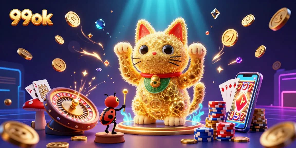Winning big with 99ok as golden fireflies and casino symbols light up the scene.