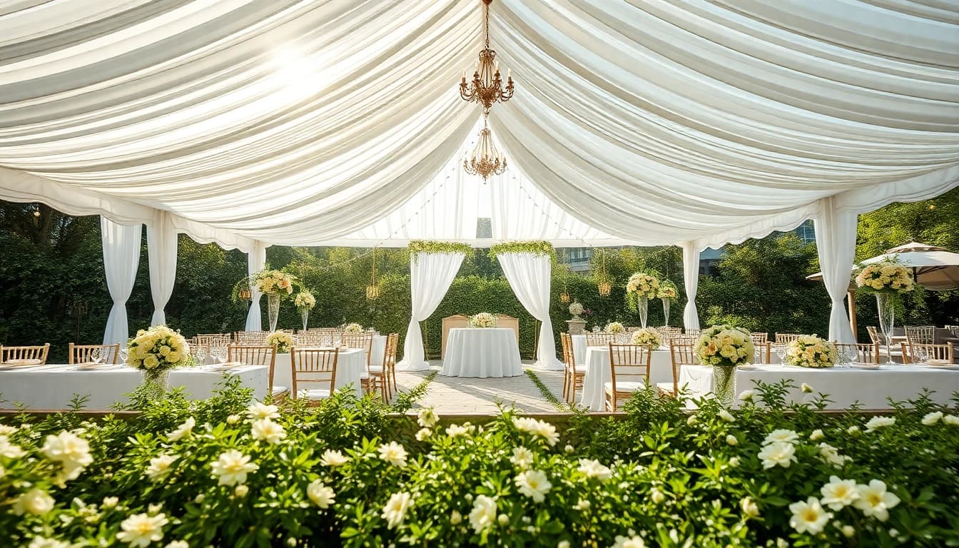 Experience Wedding Tent Chair & Table Rentals with elegantly arranged outdoor setups.