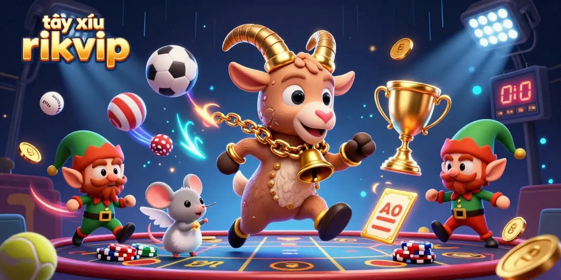Engage in exciting tài xỉu rikvip gameplay with Krampus, angel mouse, and mischievous elves in a vibrant casino scene.