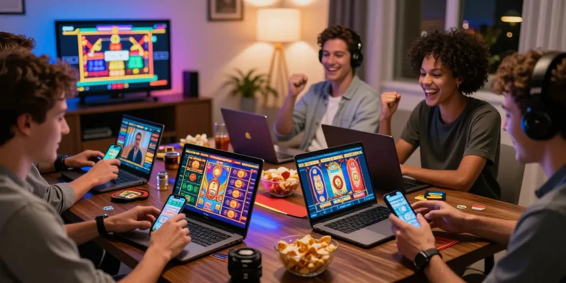 Spieler genießen ein ansprechendes Paysafe Card Casino-Erlebnis zu Hause mit lebhaften Spielautomaten und lebhafter Atmosphäre.