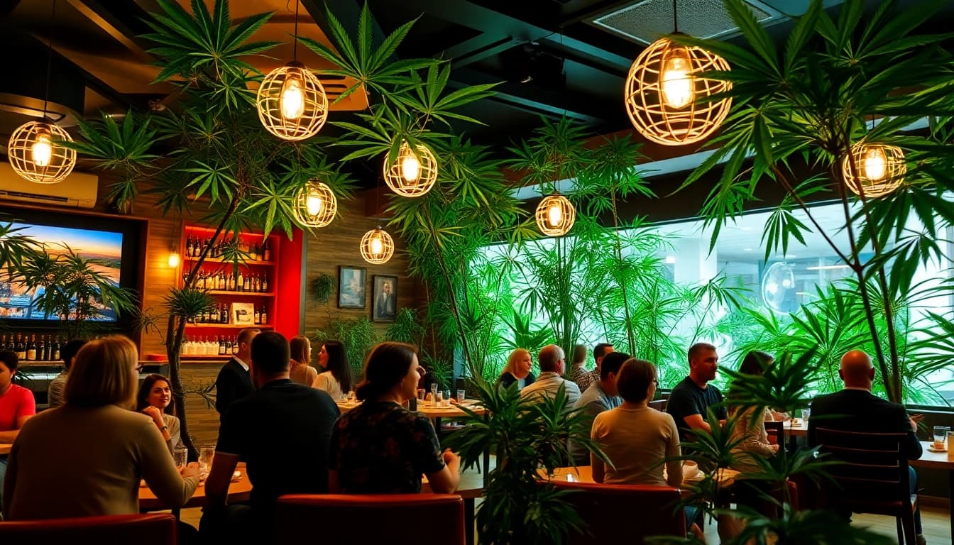 Meilleurs Clubs Cannabis Madrid dans une ambiance chaleureuse avec des membres profitant de l'espace.