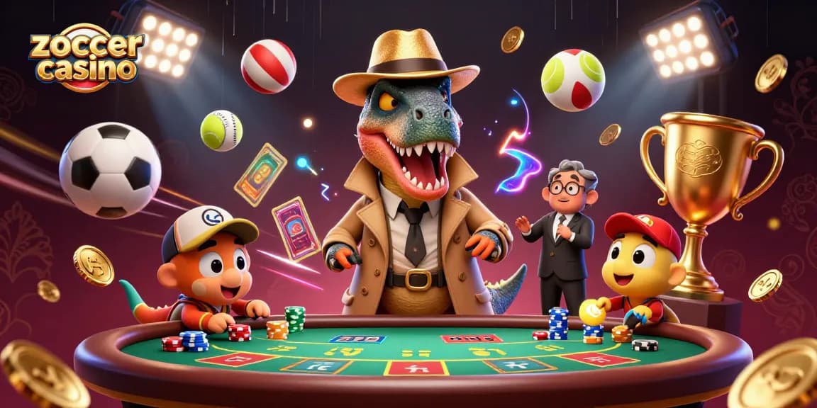 Experience thrilling gameplay at zoccer casino with a colorful scene of mischievous dinosaurs at a blackjack table.