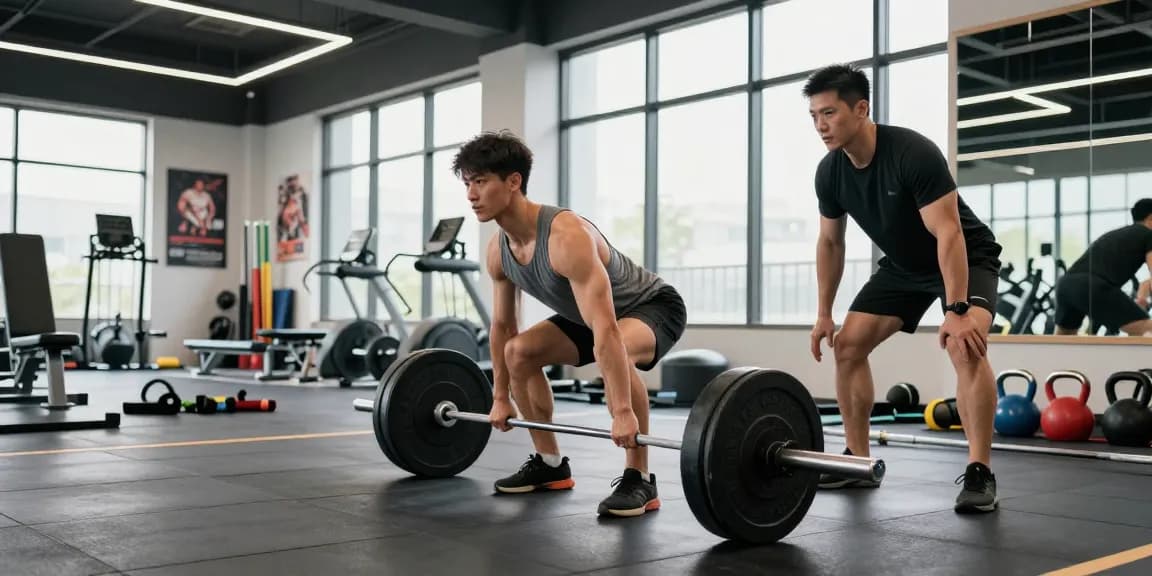 Szene zum Muskelaufbau, die einen Athleten zeigt, der Gewichte hebt, während er Prime Pharma Steroide in einer lebhaften Fitnessumgebung erkundet.