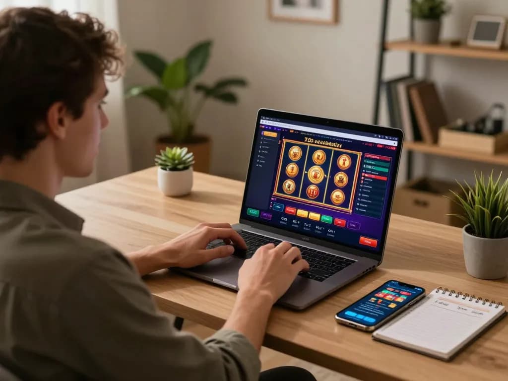 Engaging gameplay experience at 78winvina's online casino setup with vibrant interface and strategic notes.