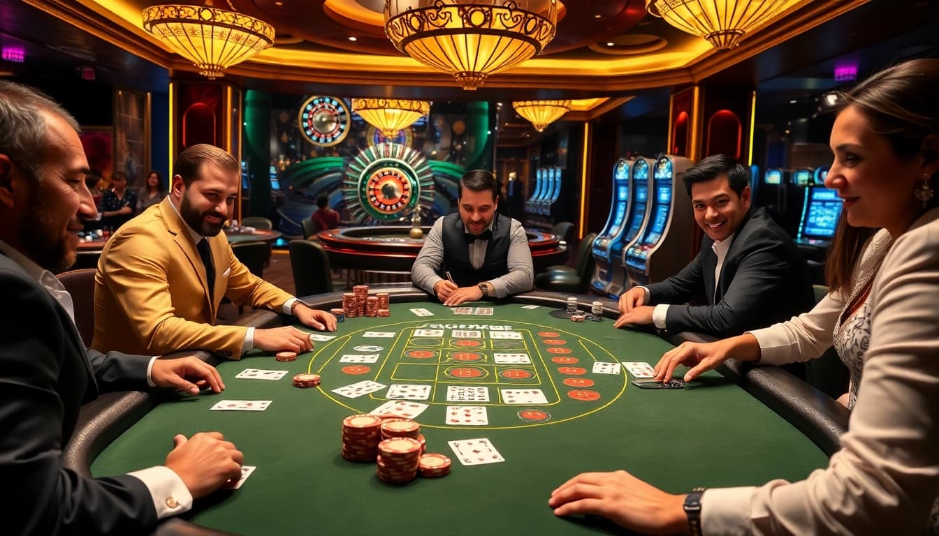 Vivez l'excitation des meilleurs casino en ligne à une table de Blackjack luxueuse avec des joueurs professionnels.