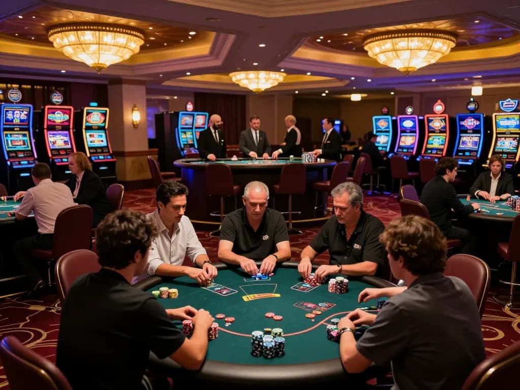 888NEW players engaged in strategic gameplay at an upscale casino table under warm lighting.
