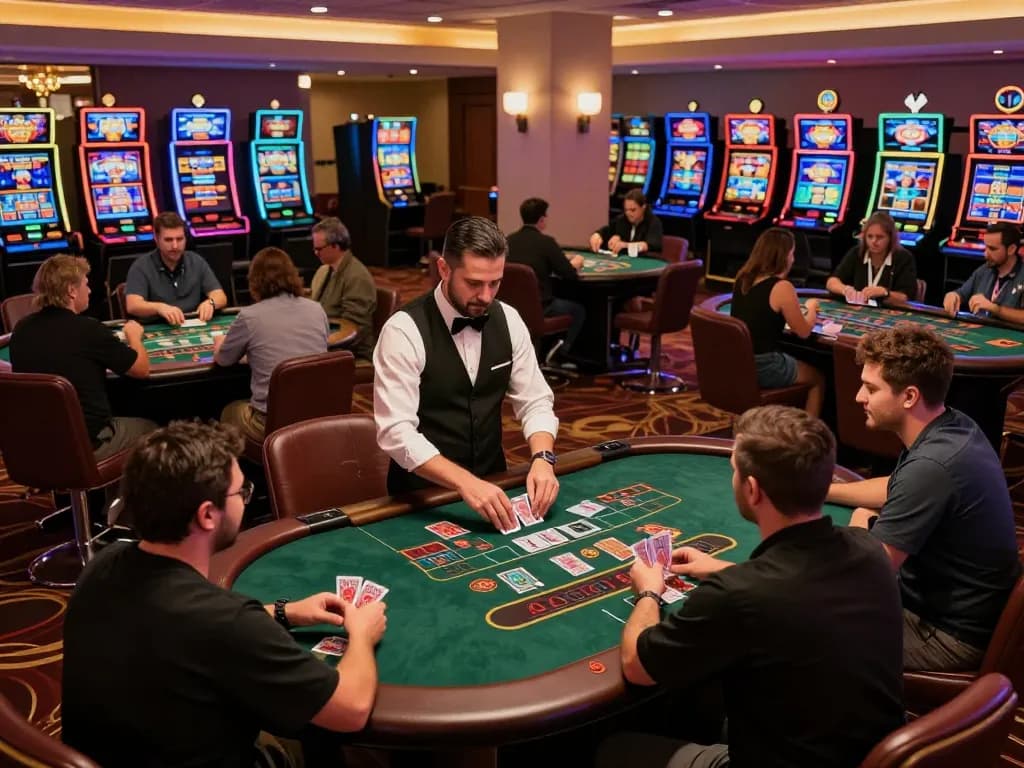 Players engaging at blackjack tables in a casino non aams per italiani setting, showcasing strategic gameplay.