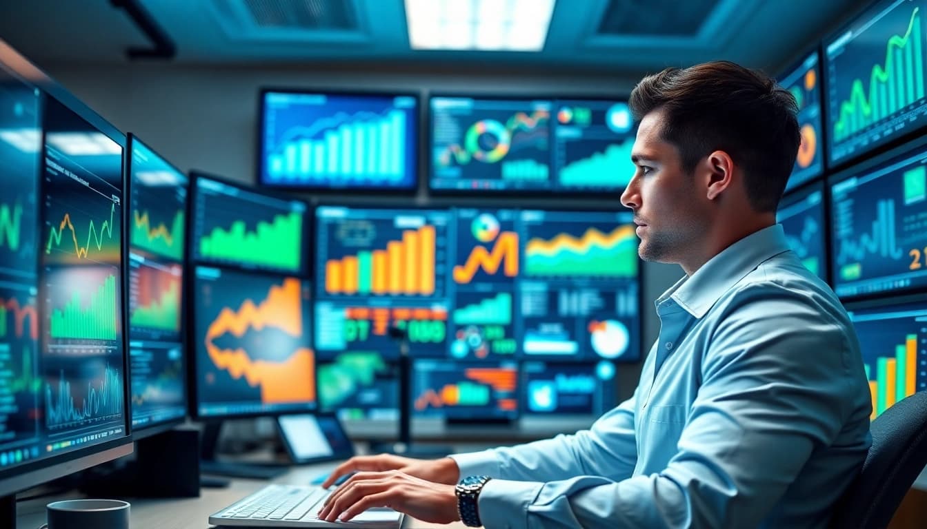 Engaging visual of a digital marketer analyzing data, showcasing smm services features in a dynamic workspace.
