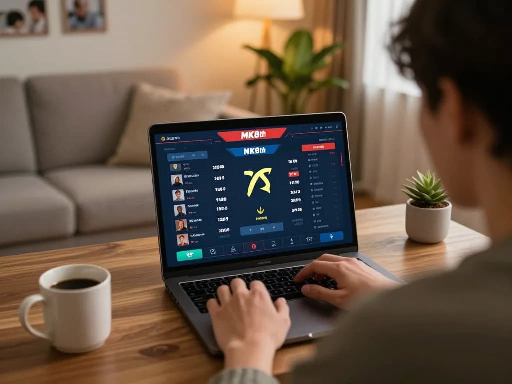 Engaging in live sports betting on MK8th from a cozy home setup during a thrilling game.