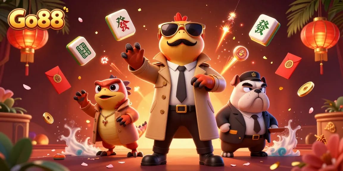 Experience the thrilling adventures at Go88 with cartoon raptors entering a VIP casino lounge.