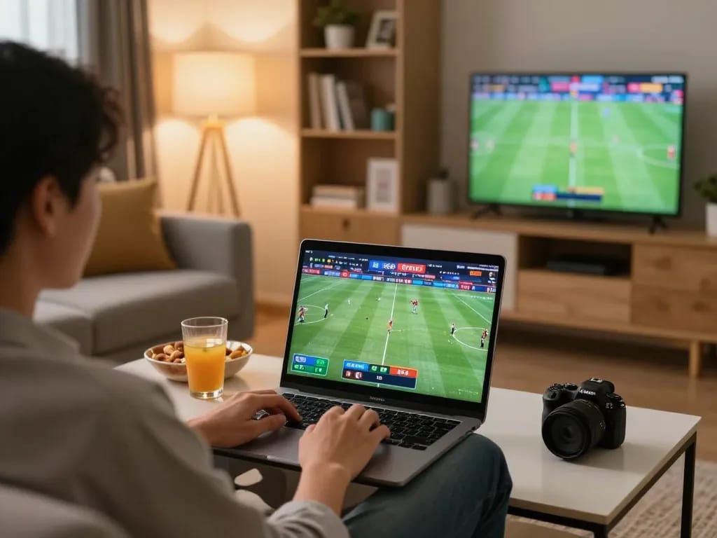 Engaging in kèo nhà cái betting while enjoying a lively sports game at home