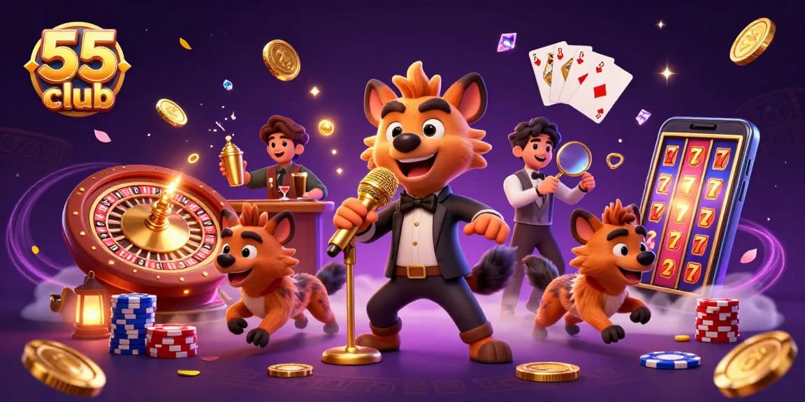 Hyenas at the 55 club comedy casino scene with dynamic gaming elements.