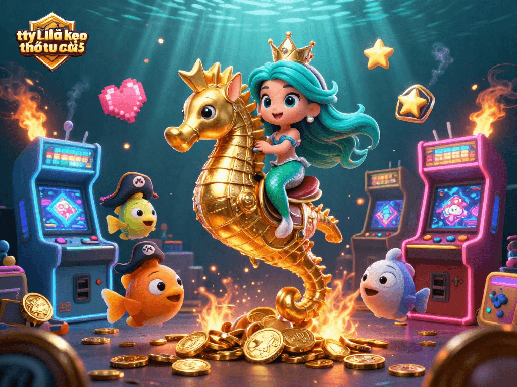 Engage with tỷ lệ kèo nhà cái 5 in a colorful underwater casino scene.