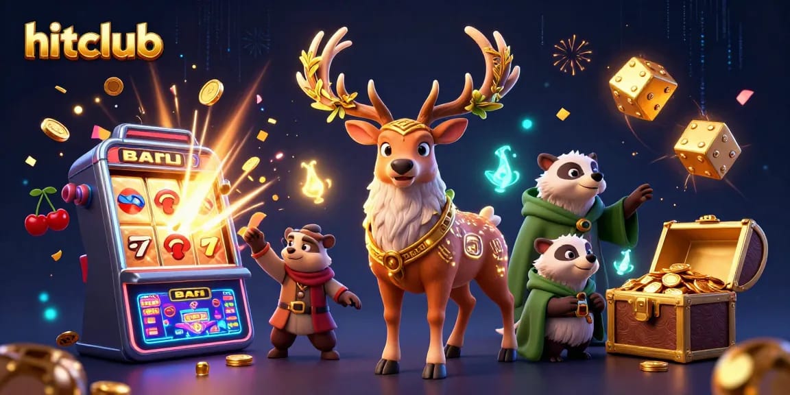 Experience the thrill of hitclub with vibrant gambling elements and cartoon characters in a dynamic 3D scene.