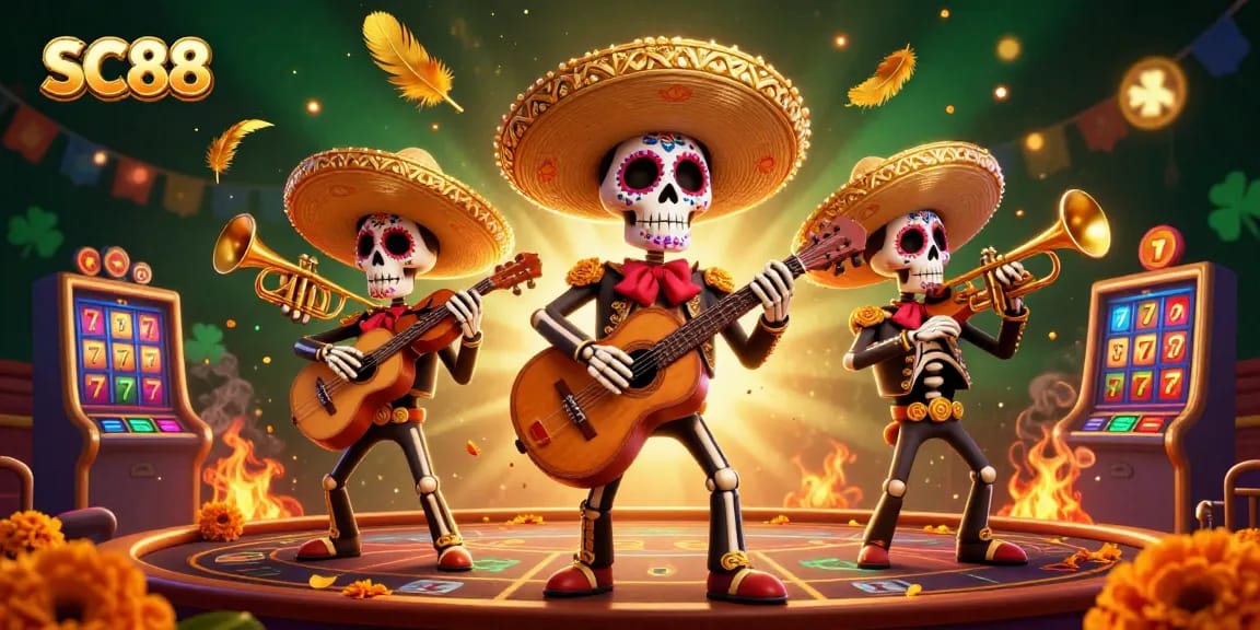 Engage with SC88's vibrant casino scene featuring mariachis and dynamic slot elements.