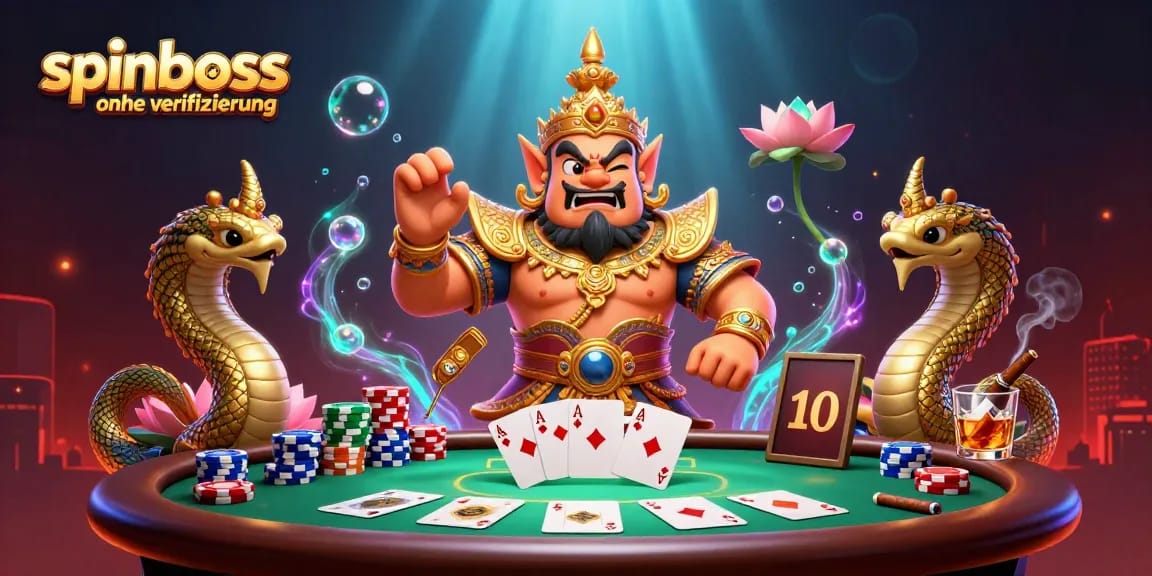 Erlebe den spannenden Spinboss ohne Verifizierung mit einem aufregenden Poker-Visual.
