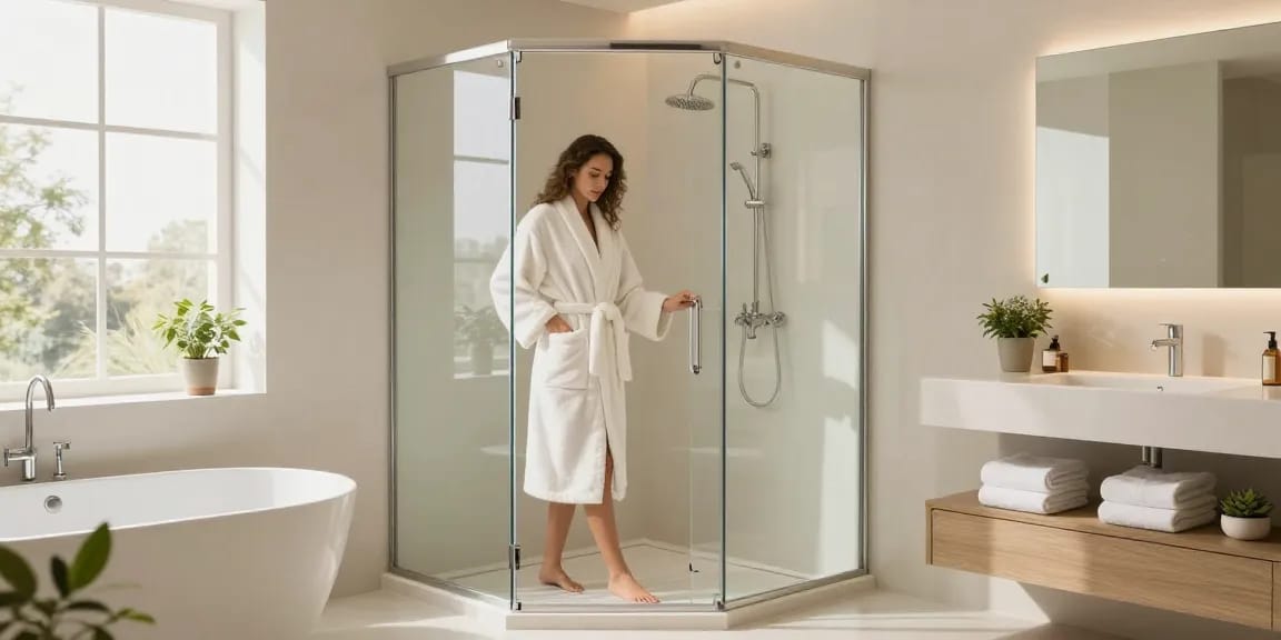 Ervaar de luxe van een douchecabine hoekinstap 90x90 in een moderne badkamer.