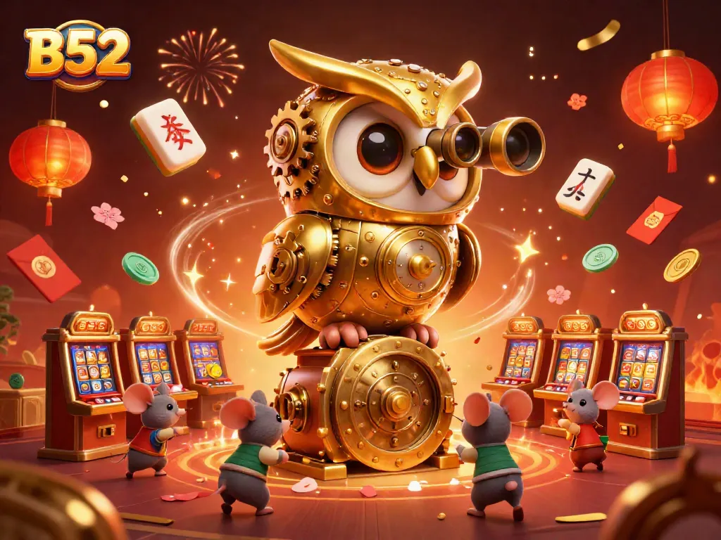 Engage exciting B52 themes in a lively 3D casino scene with animated elements.
