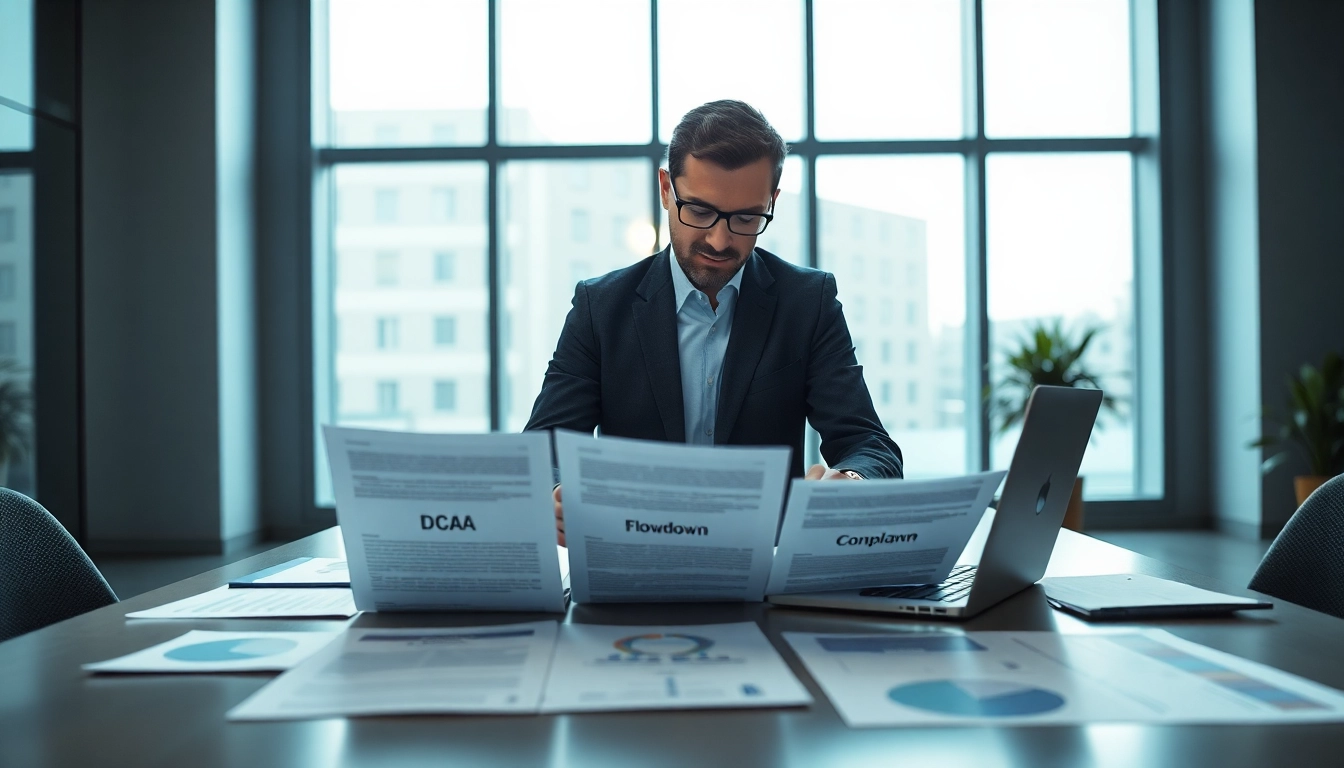 Discussing FCPA/DCAA/Flowdown/ITAR/EAR compliance strategies in a professional setting, showcasing business documents.