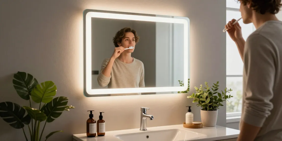 Eleganter infrarotheizung spiegel in modernem Badezimmer mit LED-Beleuchtung und ruhiger Atmosphäre
