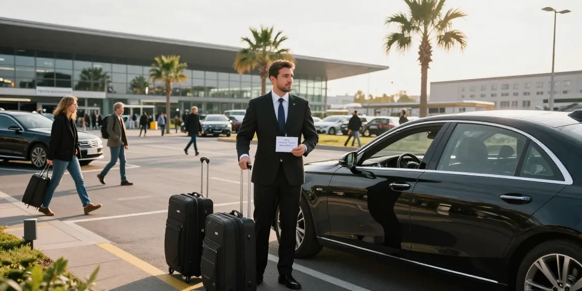 Professional chauffeur service at Frankfurt Airport with luxury car ready for arrivals.