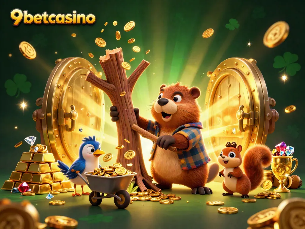 Engage in thrilling gameplay at 9betcasino, featuring a lively scene with animated characters collecting gold.