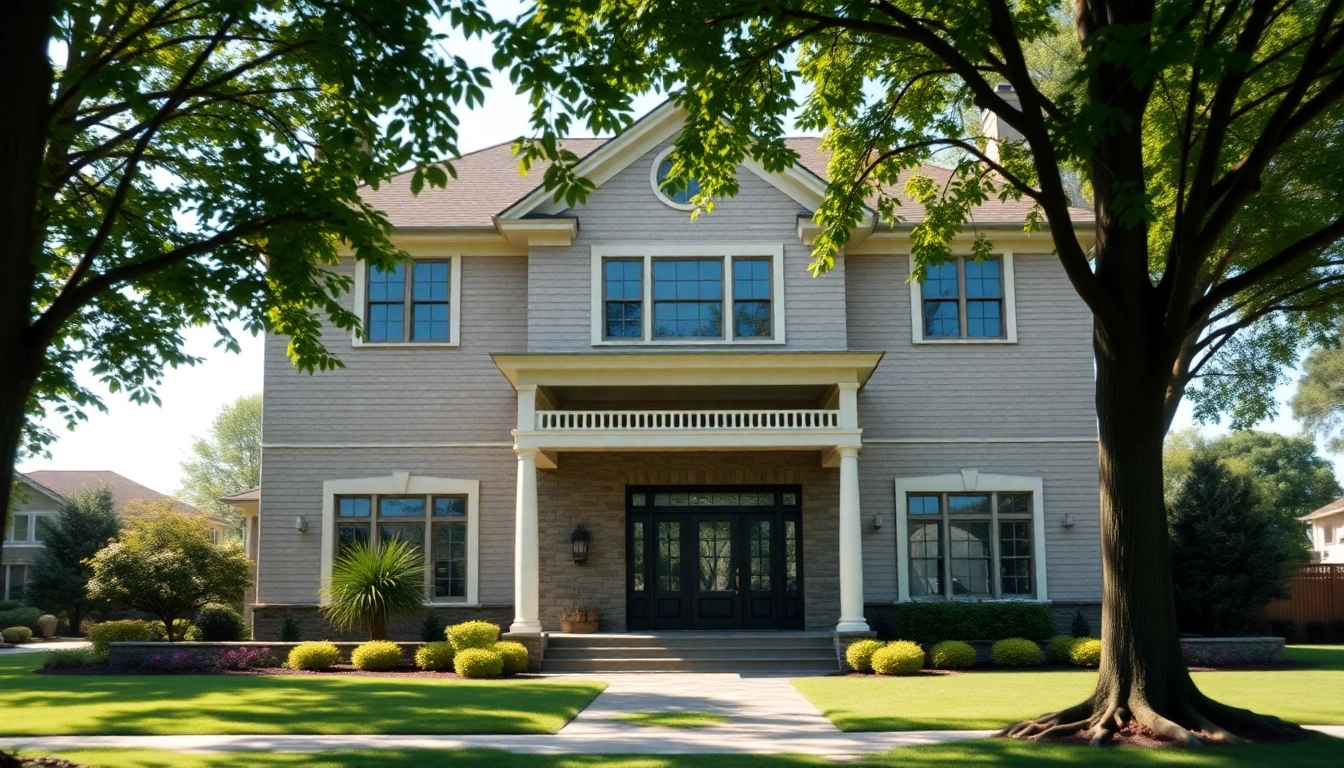Experience the elegance of a Winchester Foursquare Revival home set against a beautiful suburban landscape.