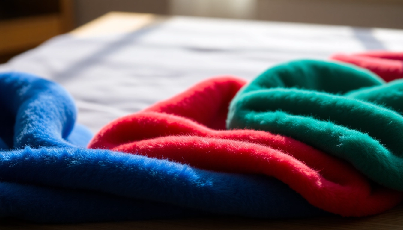 Fleece stoffen in verschillende kleuren en structuren, ideaal voor creatieve projecten.