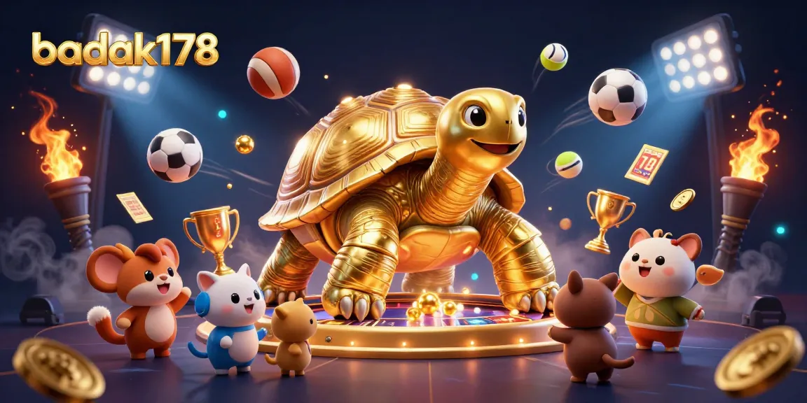 Engage in thrilling gameplay at badak178 with a golden tortoise pinball machine and energetic sports elements.