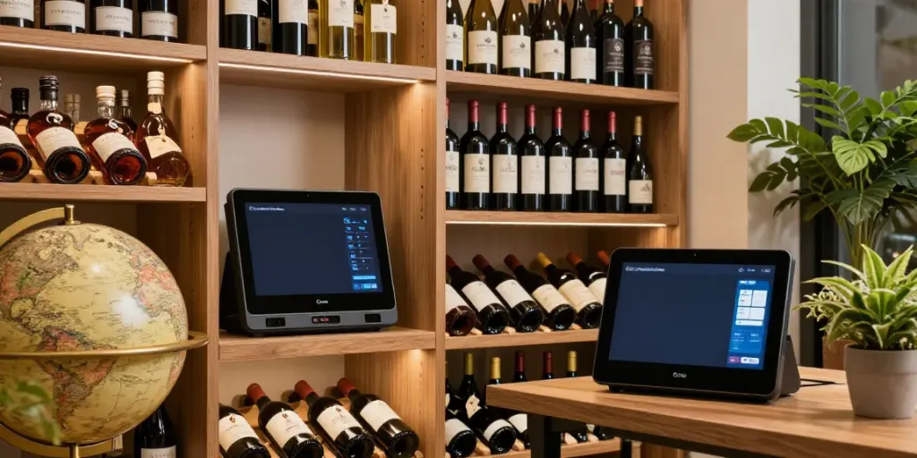 Weinkeller verwalten mit der Gustofolio App, elegante Anordnung von Weinen, digitale Temperaturüberwachung